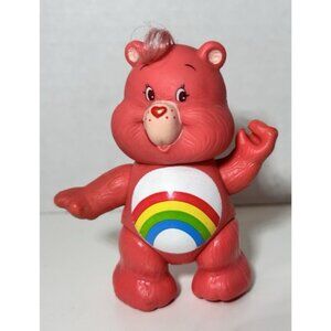 Vintage 1983 Kenner Care Bears Poseable 3” Figure Cheer Bear Rainbow PVC Pink